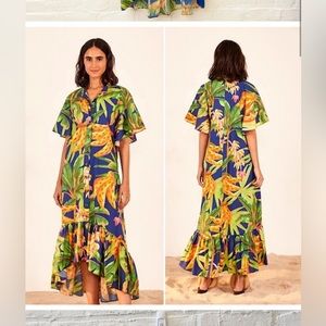 FARM RIO Size S BANANA FOREST FLUTTER SLEEVE BUTTON FRONT DRESS :)